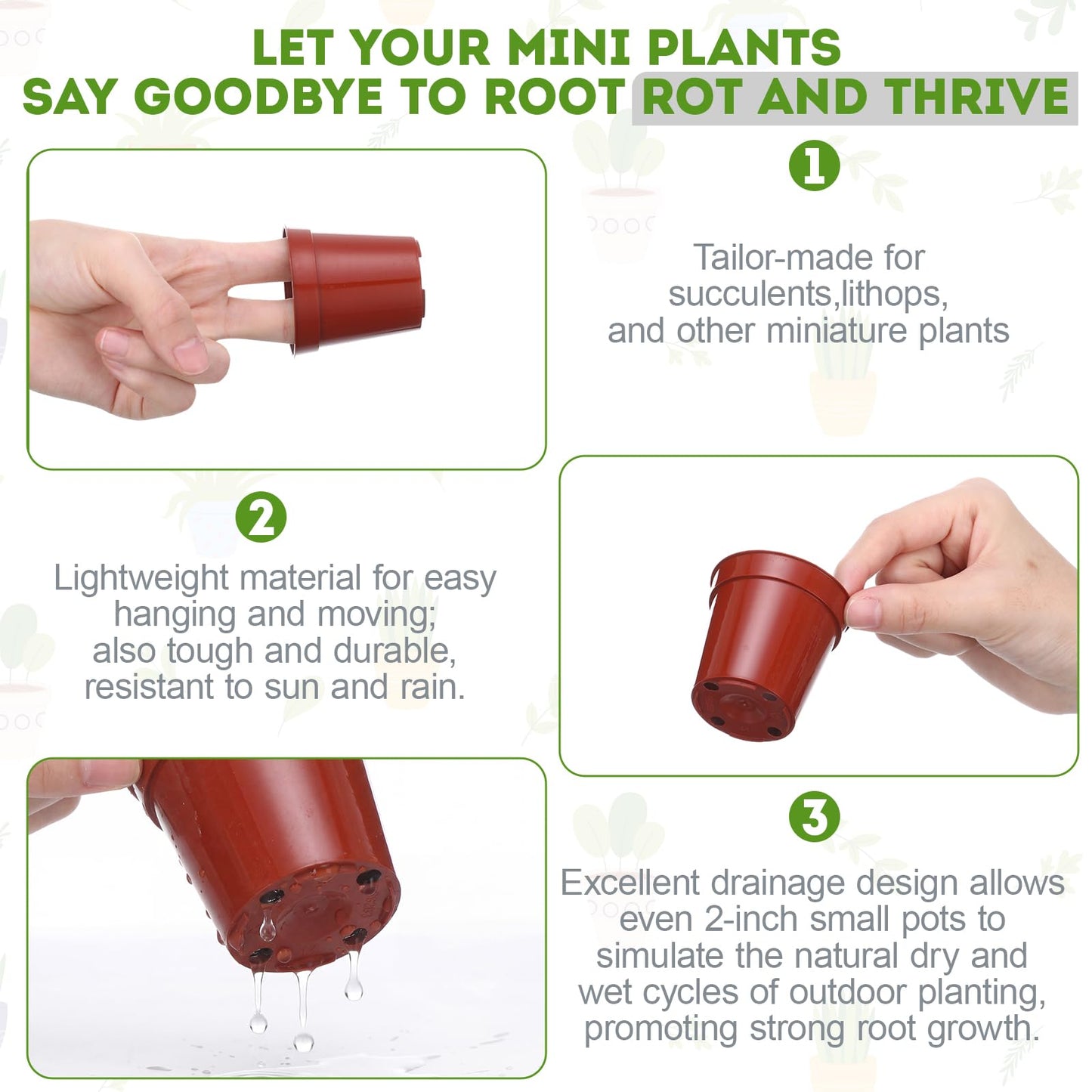 Domensi 400 Pcs 2 Inch Brick Red Nursery Pots, Mini Plastic Plant Pot Nursery Seedling Pot with Drainage Holes for Seeds Starter, Indoor Outdoor Garden Vegetables Flowers Seedlings, Gardening Gifts