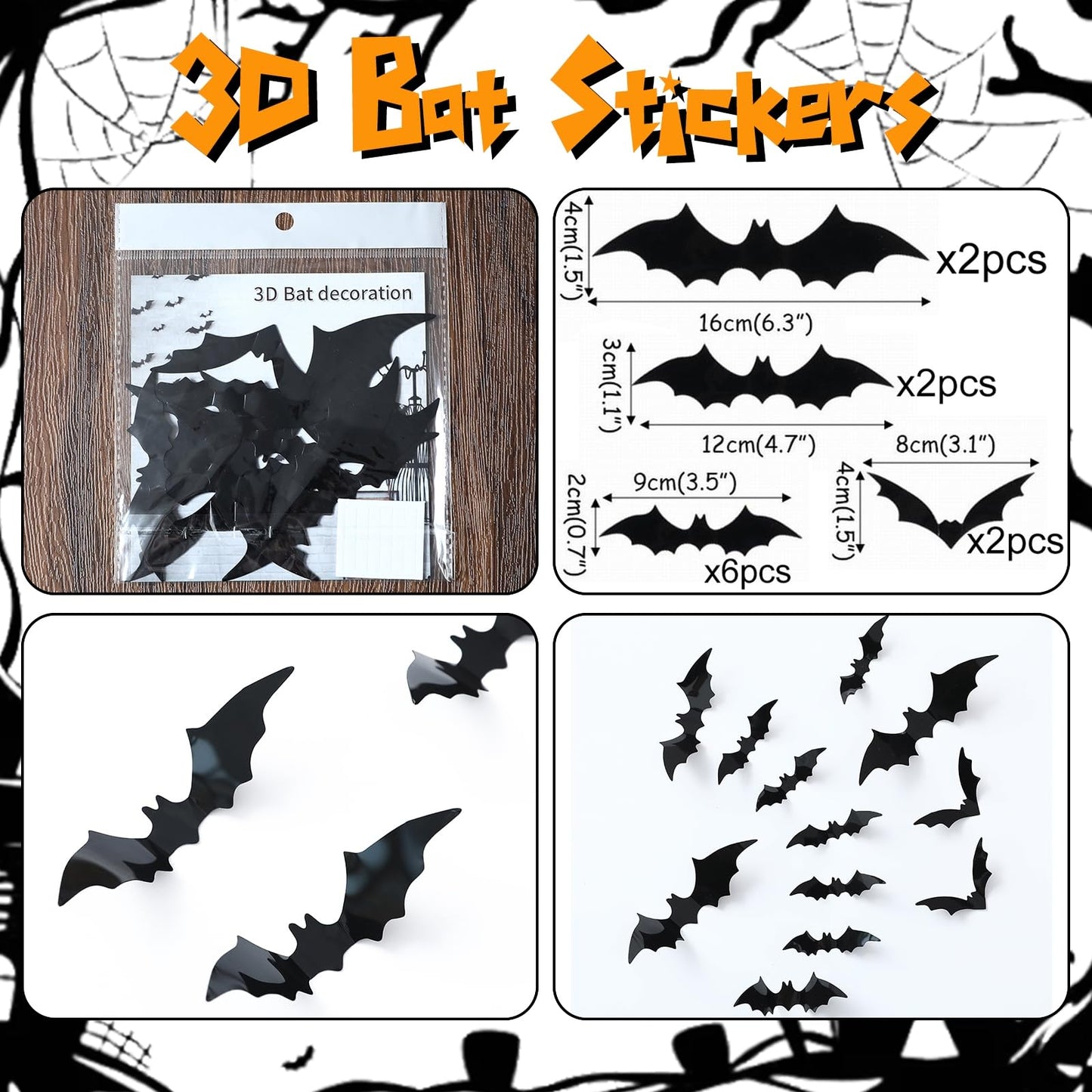 Halloween Balloon Arch Kit,137Pcs Orange Black Green Purple Balloon Garland with 3D Bat Stickers,Pumpkin,Witch Hat,Spider,Ghost,Eyeball Foil Balloons for Halloween Spooky Birthday Party Decorations