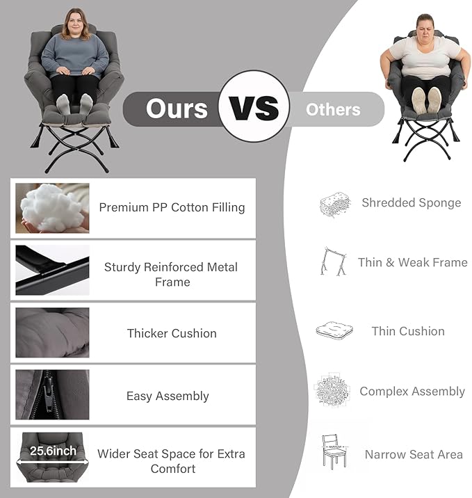 MBOOYOME Lazy Chair with Ottoman, Modern Accent Lounge Armchair with Armrests