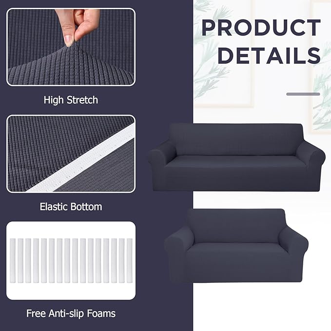 Peryiter 2 Pcs Sofa Covers Couch and Loveseat Covers Set Stretch Sofa Slipcover