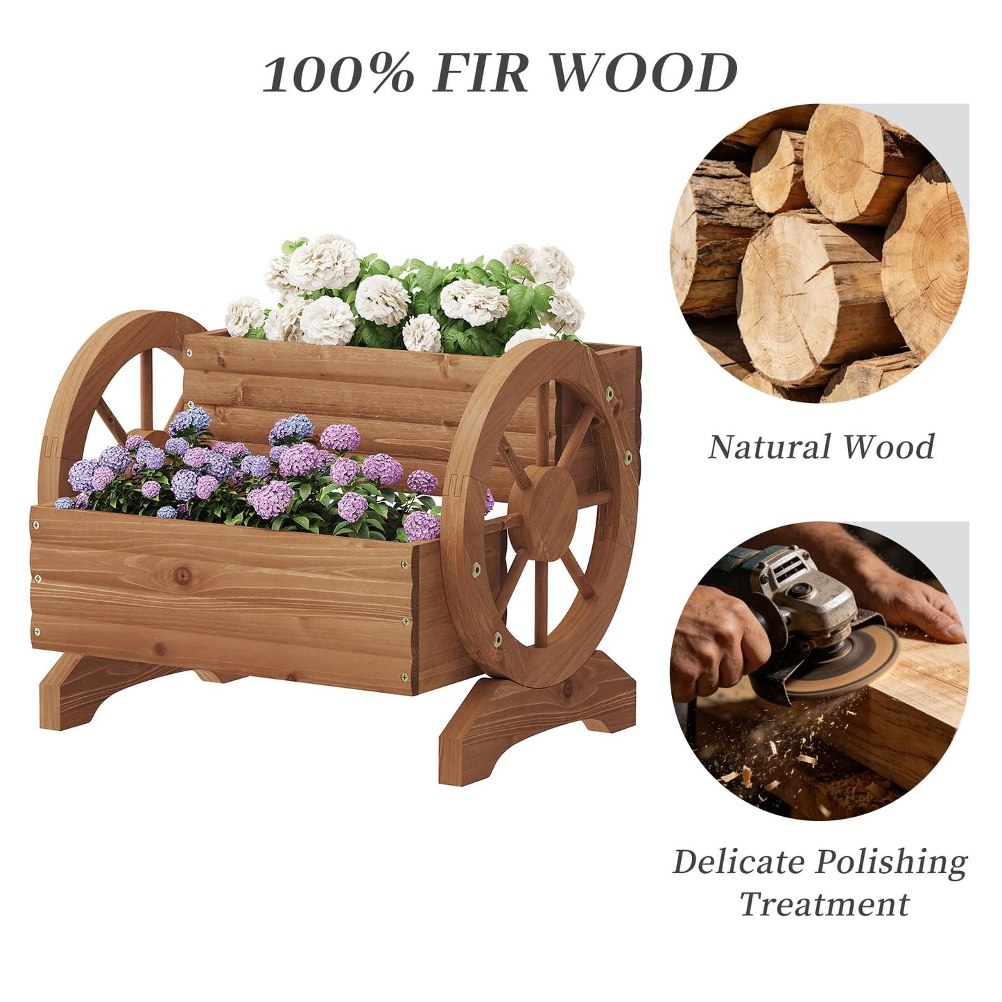 Kitsanery Wooden Planter Box,Planters for Outdoor Plants, Flower Cart for Patio Garden Balcony, Backyard Decor Garden Planters with Wheels for Flowers,Vegetables (Light Brown)