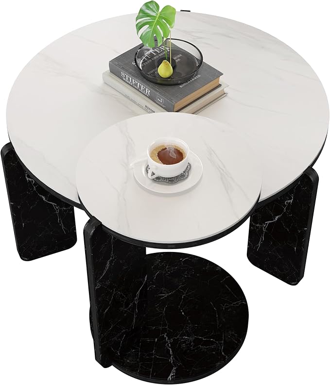 GDFStudio Round Nesting Coffee Table Set of 2, Modern Wooden Accent Side Table