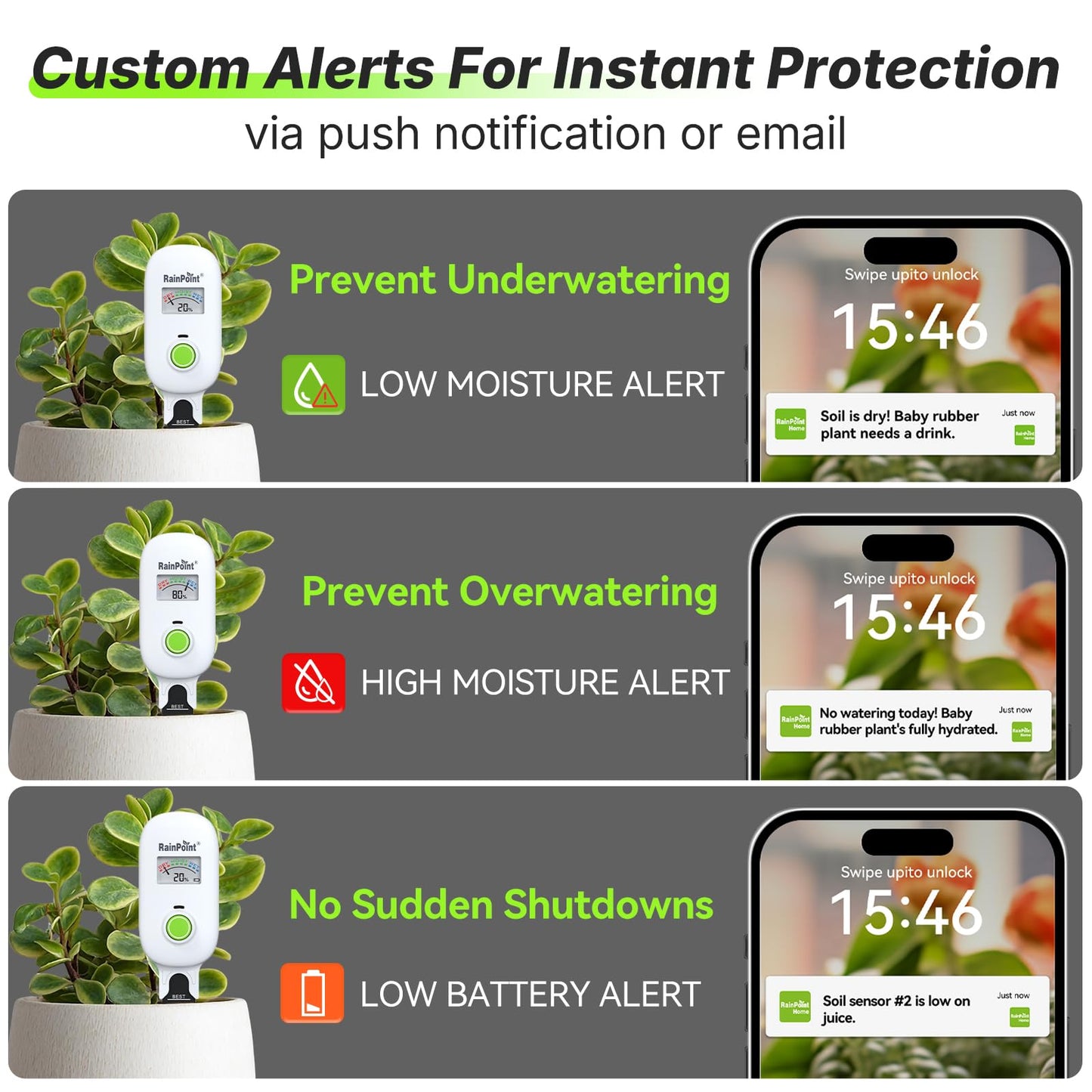 [2026 Version] RAINPOINT Visual Gauge Digital Smart Wireless Plant Moisture Meter Kit,Indoor & Outdoor Use,with WiFi Hub,Capacitive Leave-in Soil Hygrometer Sensor Garden House Plant Care Must Haves