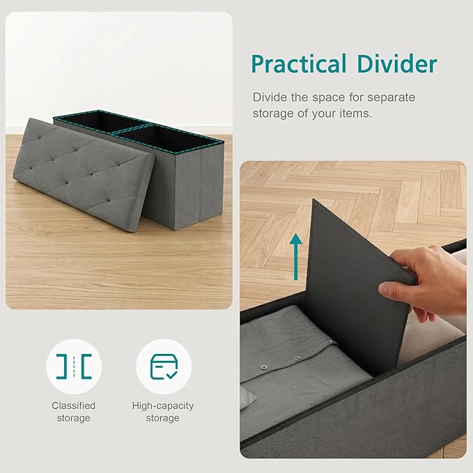 VECELO 43'' Folding Storage Ottoman Bench, Storage Chest, Linen Fabric Foot