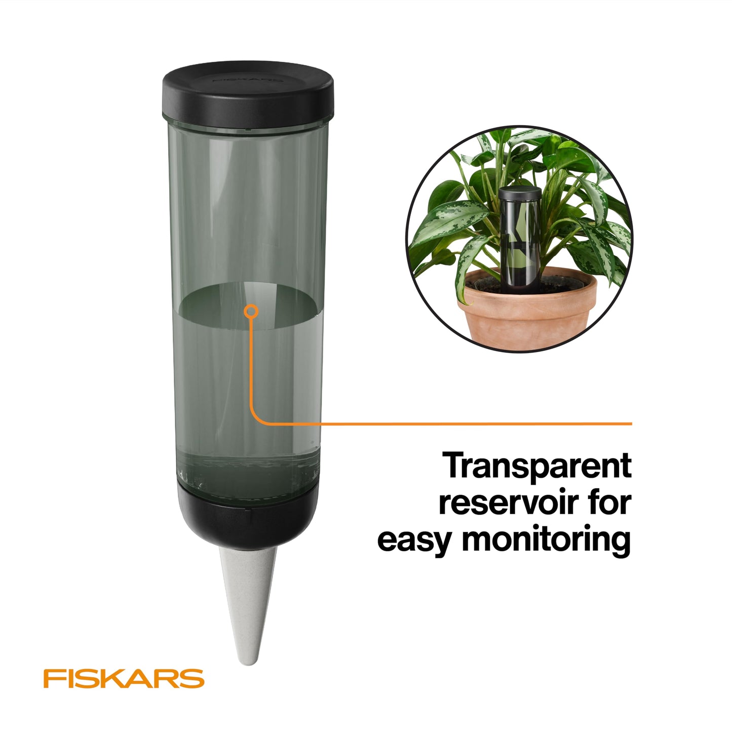Fiskars Watering Spike for Indoor Plants, Self-Watering Device to Water Plants While Away, Continuous Hydration for Care on Vacation & Travel, Porous Ceramic Cone Stake for Slow Release, 11.75 oz