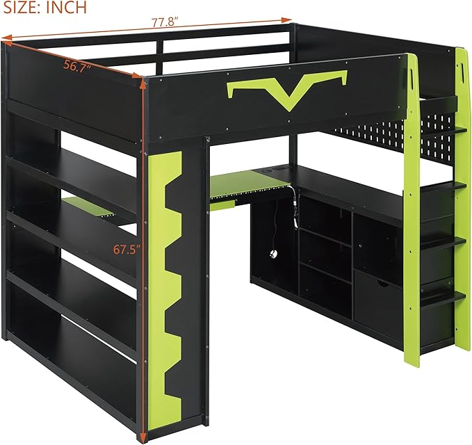 Full Size Gaming Loft Bed with Integrated Desk & RGB LED Lights, Pro-Gamer Bunk