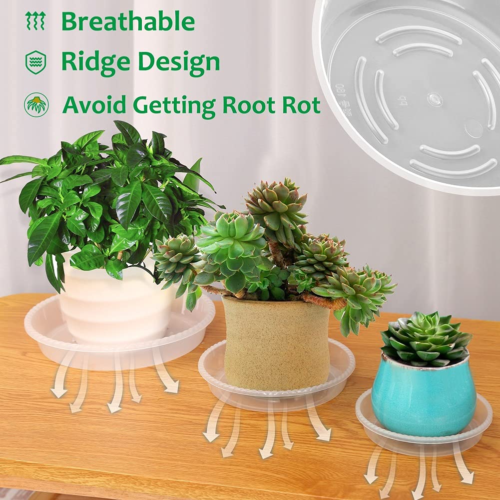 FHWTY 8 Pack of 7 inch Clear Plant Saucer Drip Trays, Plant Tray for Indoor and Outdoor Plants, Thicker & Sturdier & Durable Plastic Plant Saucers Plant Accessories Indoor