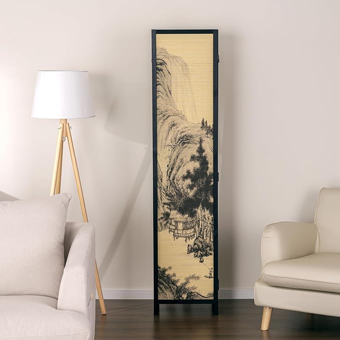 MyGift Decorative 6 Panel Folding Room Divider Bamboo Screen