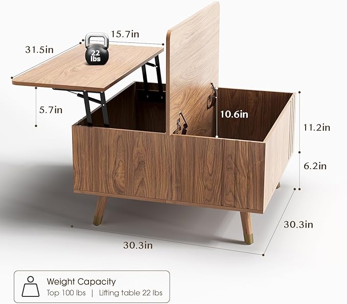 JOINICE 32" Square Lift Top Coffee Table