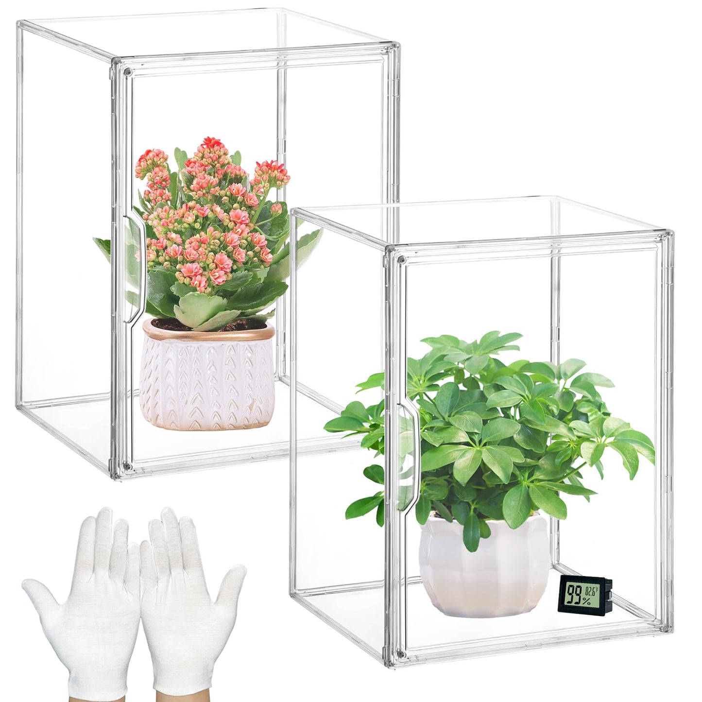 2 Pcs Mini Greenhouse for Indoor Clear Portable Tabletop Greenhouse with Magnetic Door Stackable Waterproof Small Plant Tent for Indoor Plants Growing & Seed Starting 14.2×10.6×8.7 Inch