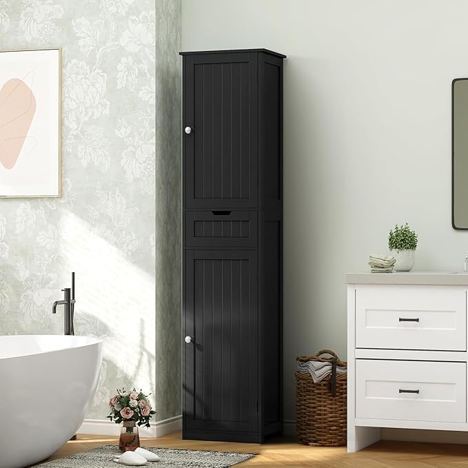 Iwell Tall Black Bathroom Cabinet