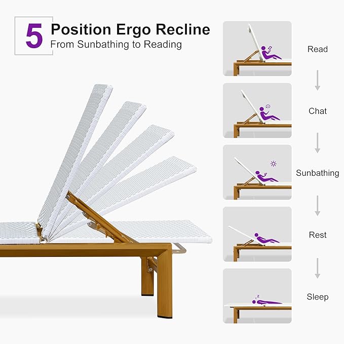 PURPLE LEAF Extra Wide Patio Chaise Lounge Set of 2 Outdoor Lounger French PE