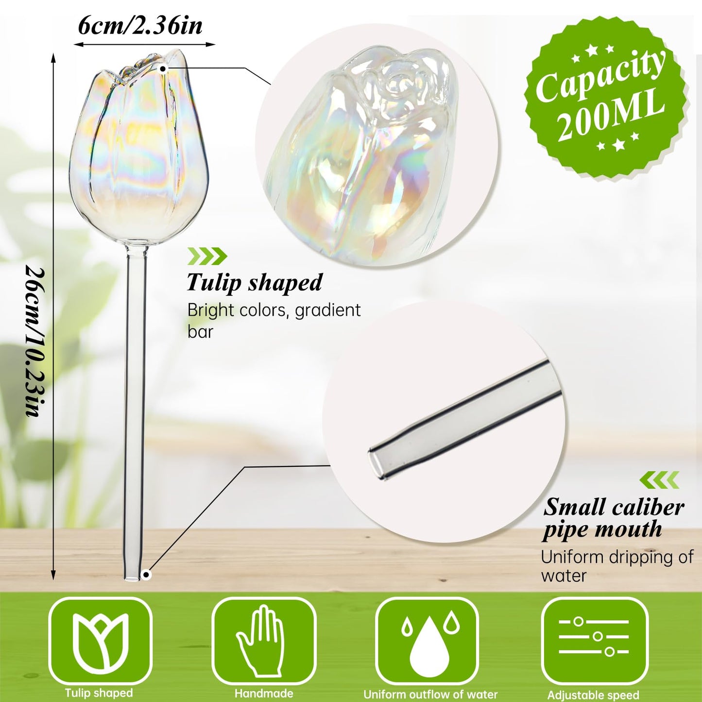 2Pcs Tulips Self Plant Watering Globes, Glass Self Watering Planter Insert, Automatic Plant Waterer Devices Indoor Outdoor (Transparent)