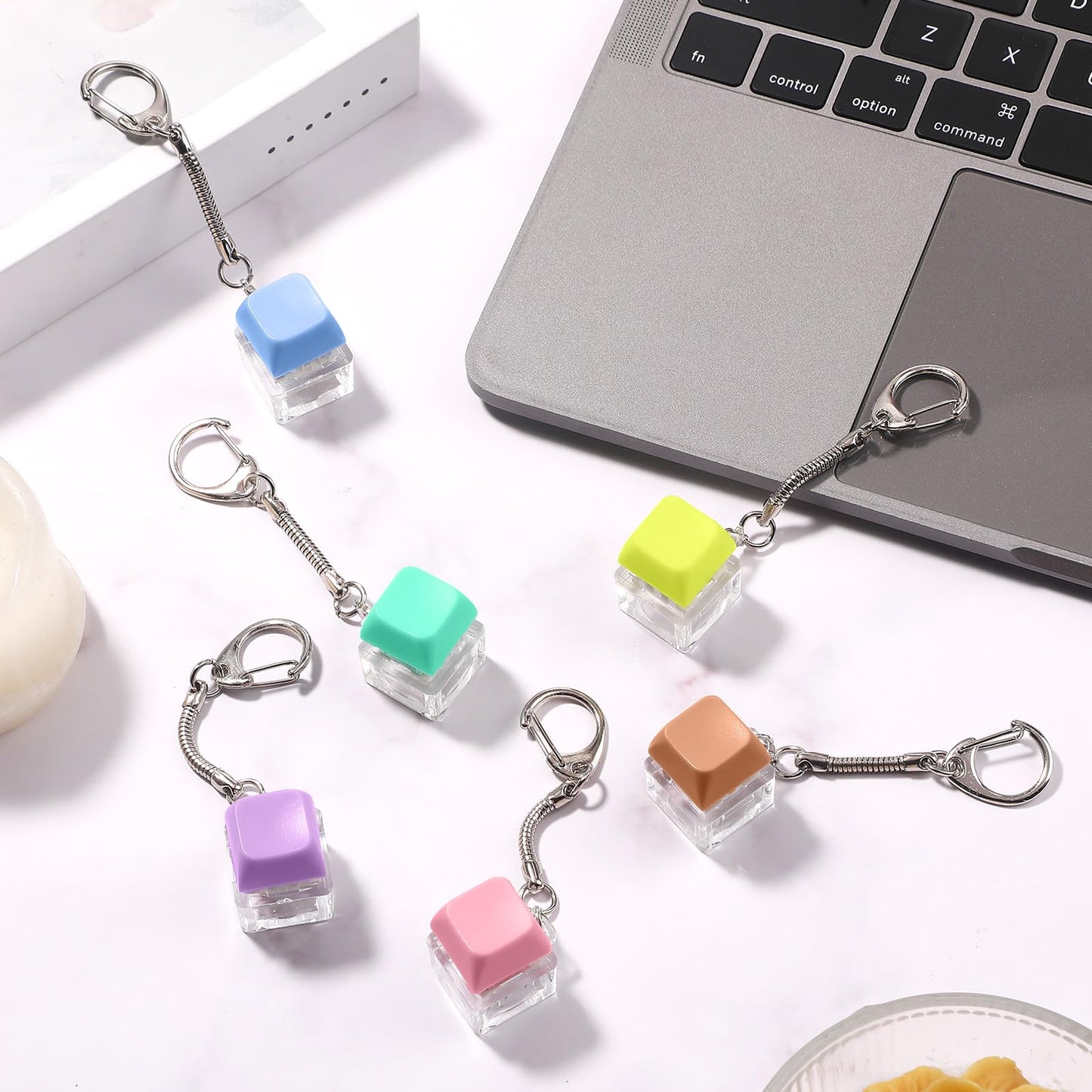 Seeloowy 36 Pcs Keyboard Fidget Clicker Keyboard Keychain Decompression Relief Toys Button Stress Relief Gifts for Adults Pass the Time Office Party Favors (Classic Color)