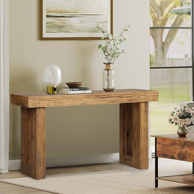 HOKYHOKY Reclaimed Solid Wood Console Table, Rectangular Couch Tables Behind