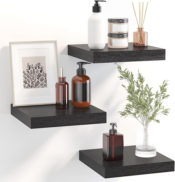 Fixwal Floating Shelves for Wall, 8 Inch Small Black Shelves Wall Mounted Shelf