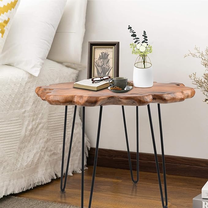 27.5 Inch Live Edge Side Table, Wood Freeform Small End Table