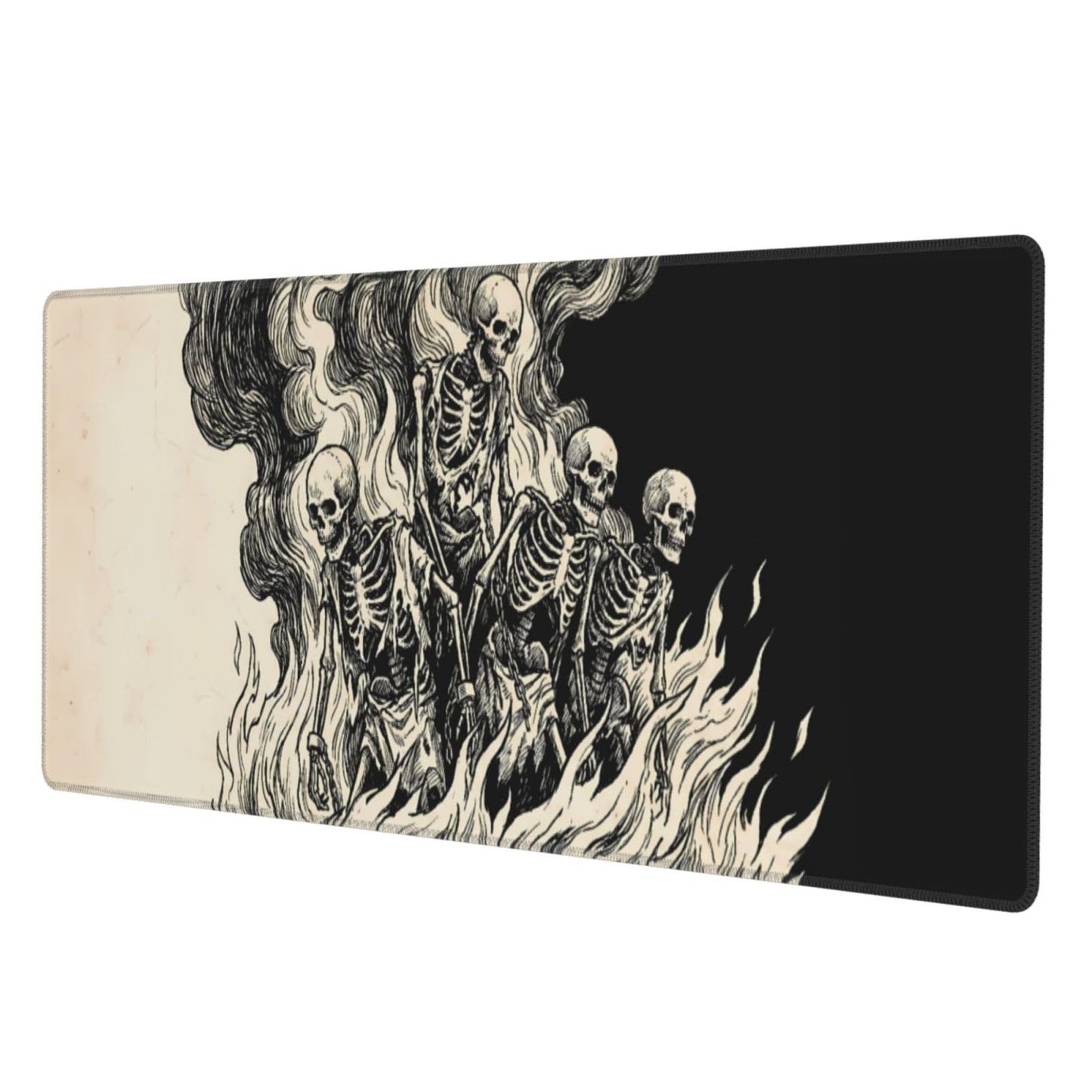 Gaming Mouse Pad Large, Gothic Skeleton Burning in Fire Desk Pad, 31.5x11.8 in Extended Mousepad Non-Slip Rubber Base Waterproof Matte for Office