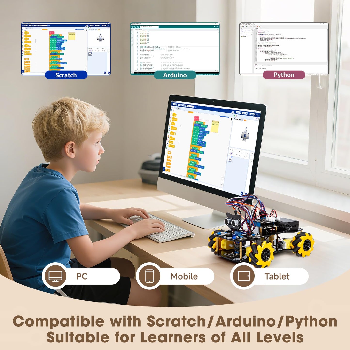 ACEBOTT Robot Kit, Robotics for Kids Ages 8-12 12-16, STEM Toys for Boys with Remote & App Control, Arduino & Scratch Compatible, Science Kits for Kids Age 8-12 12-16, for Boys & Girls(Yellow)
