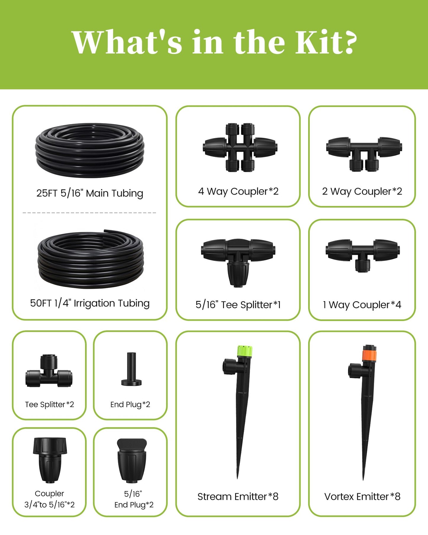 RAINPOINT Drip Irrigation System, Quick-Connect Garden Watering System Kit with Adjustable Emitters for Greenhouse, Garden Grid, Raised Bed, Potted Plants (25 ft Main Tubing + 50 ft Irrigation Tubing)