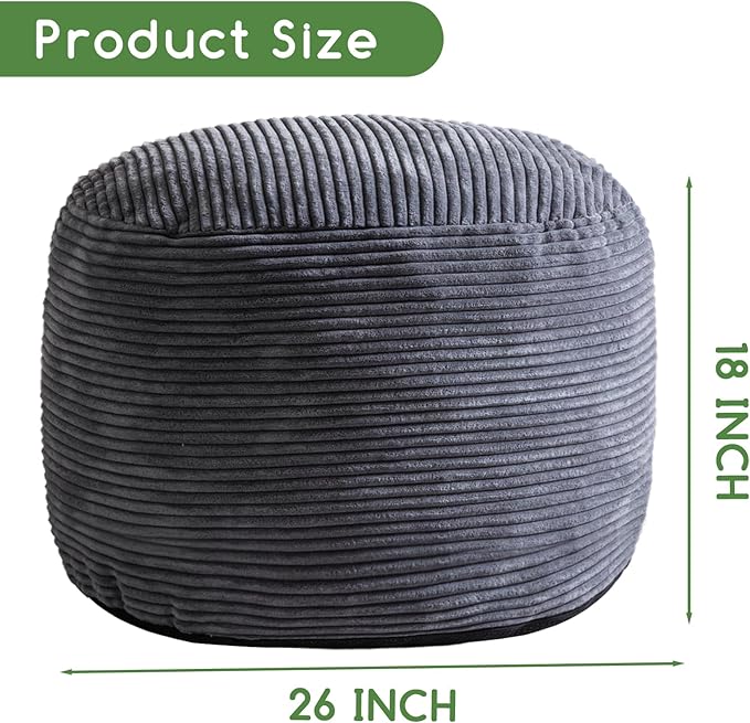 HIGOGOGO Round Stuffed Pouf Ottoman, Corduroy Poufs