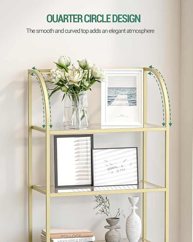 Hzuaneri Bookcase Bookshelf, Tempered Glass Arched Bookshelf