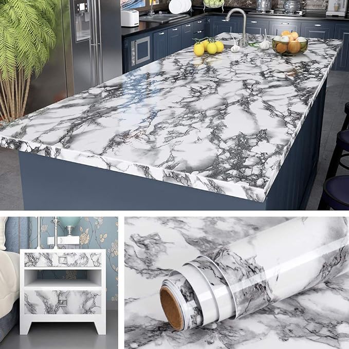 Livelynine 197x24 Inch Marble Contact Paper Peel and Stick Countertops