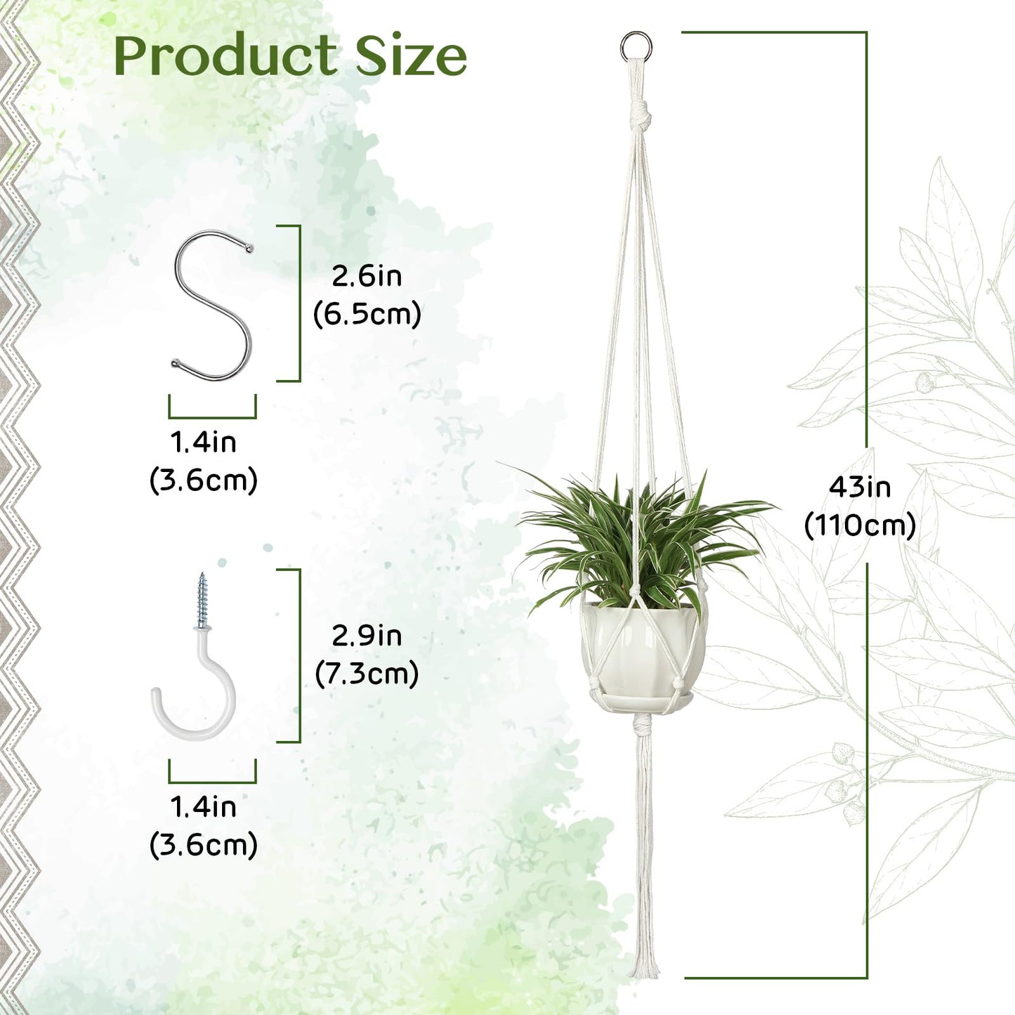 AOMGD 6 Pack Macrame Plant Hanger Indoor Hanging Planters for Indoor Outdoor Plants with 6 S Hooks and 6 Hook Nails, Hanging Plant Holder 43" Boho Home Decor,Ivory