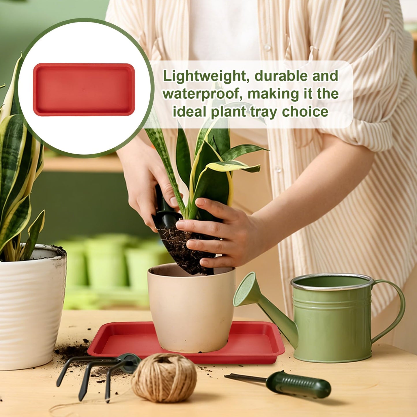 INTERWARM 22 Pcs Rectangular Planter Saucer Pans, Large Plastic Plant Drip Trays for Watering,Flower Pot Trays for Indoors Outdoors Garden Supplies (Indian Red, 13x6.7x0.83in)