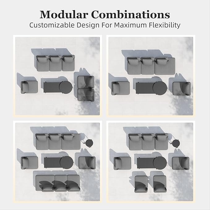 HERA'S HOUSE Metal Patio Furniture Set, Modular 6 Seats and 1 Nesting Coffee