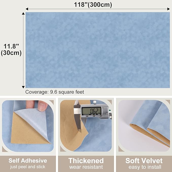 Self Adhesive Velvet Drawer Liner Roll Light Blue Curshed Velvet Wallpaper Peel