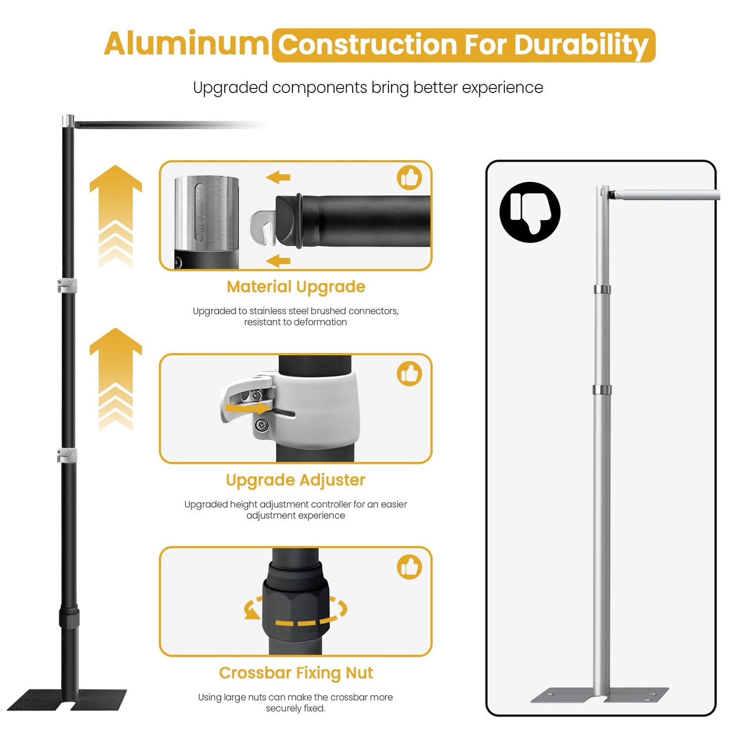 Jiang&Rong 10ft x 10ft Adjustable Backdrop Stand Kit - Heavy Duty Pipe and Drape Stand for Wedding, Birthday Party, Banquet Decorations (Black)