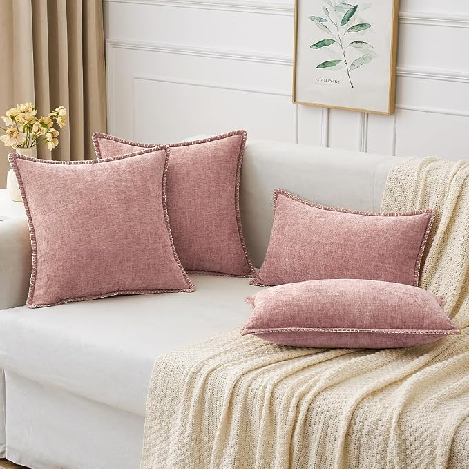 MIULEE Pack of 2 Euro Sham Pillow Covers 24x24 Inch Blush Pink Farmhouse Decorative Throw Pillow Covers with Stitched Edge Soft Chenille Solid Dyed Pillow Covers for Bed Sofa Couch Living Room