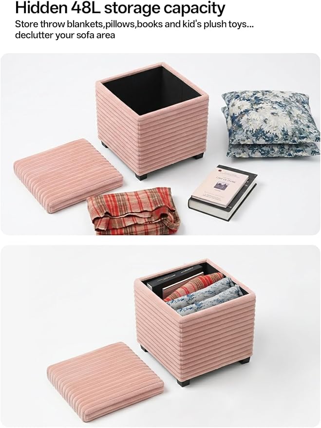 ABHENG 17.7 inches Faux Fur Ottomans Cube