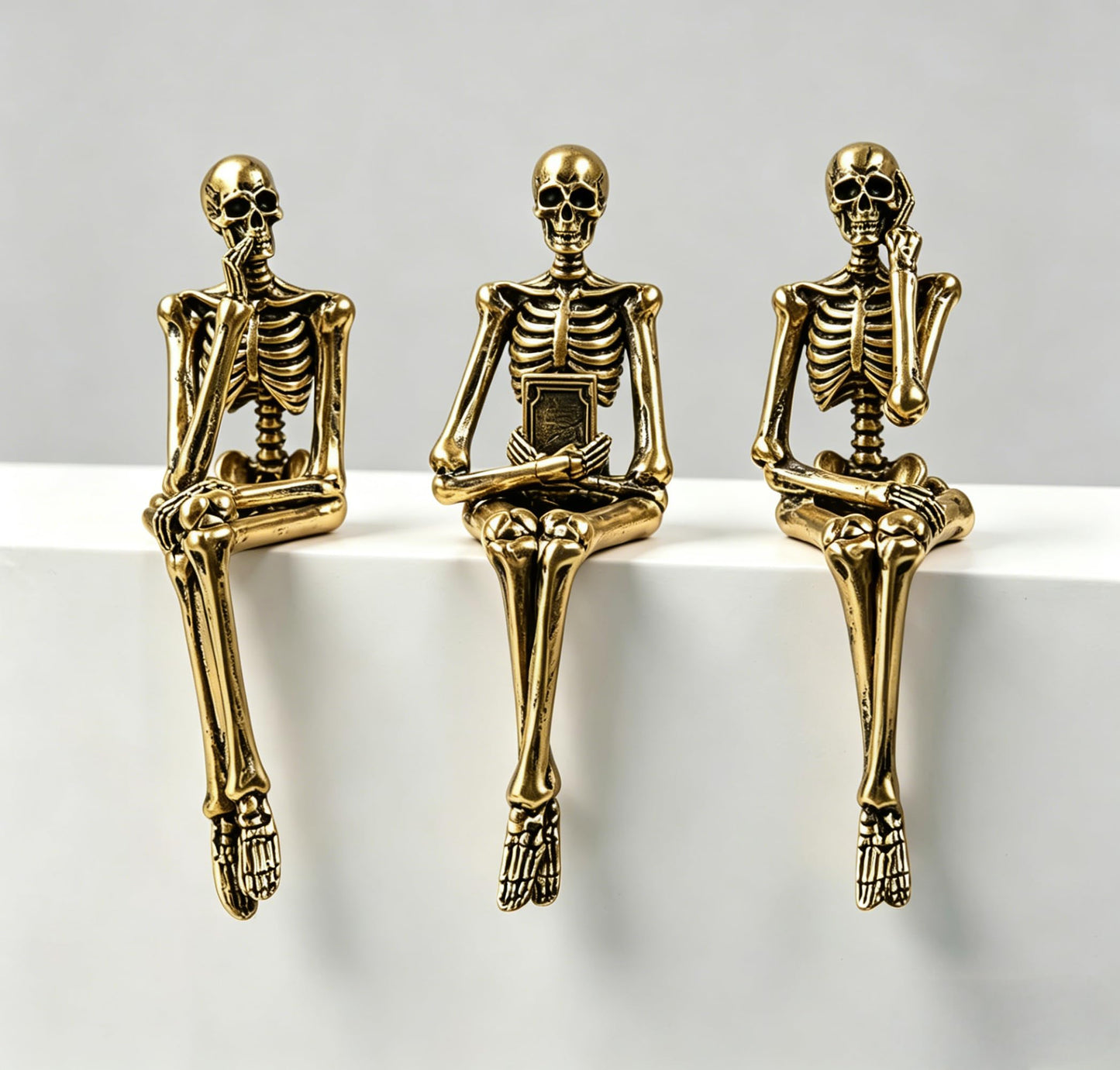 XINXUAN Halloween Decorations Skull Statue Home Decor - Modern Bookshelf & Desk Decor - 3 Piece Set (Retro - Gold)