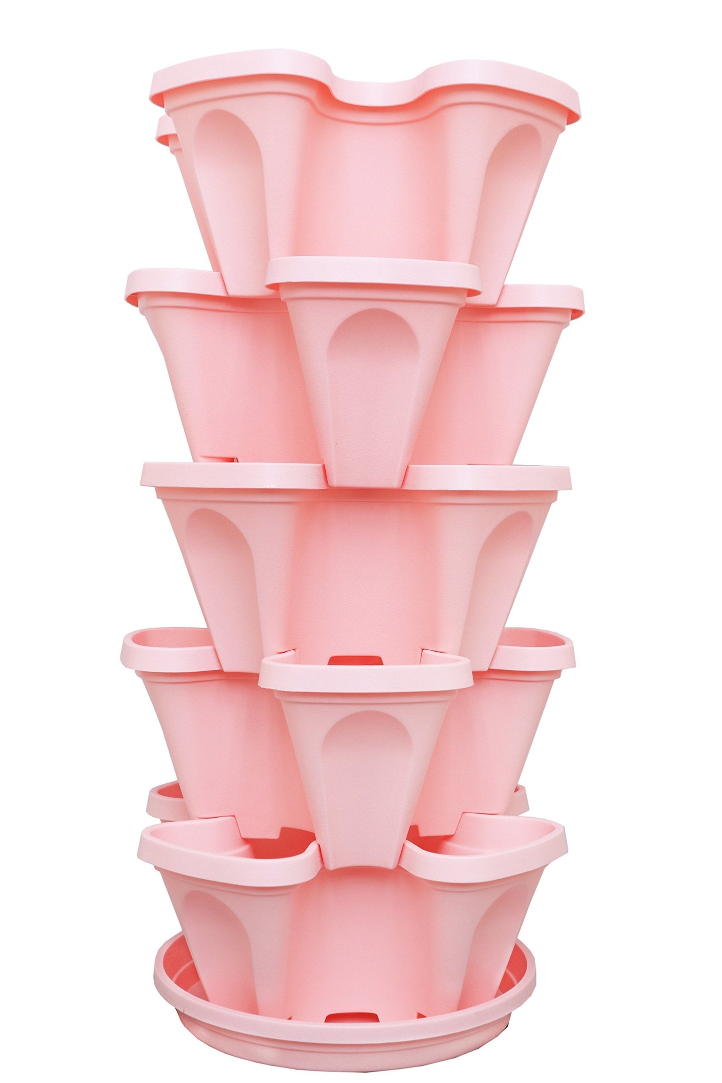 Mr. Stacky 5-Tier Pink Strawberry and Herb Garden Planter - Stackable Gardening Pots with 10 Inch Saucer