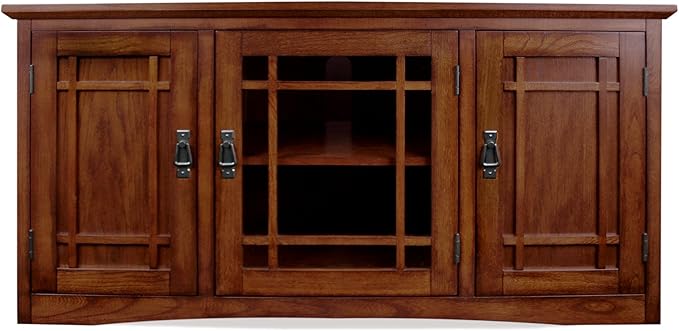 Leick Home 82350 Solid Wood Mission Oak Three Door TV Stand