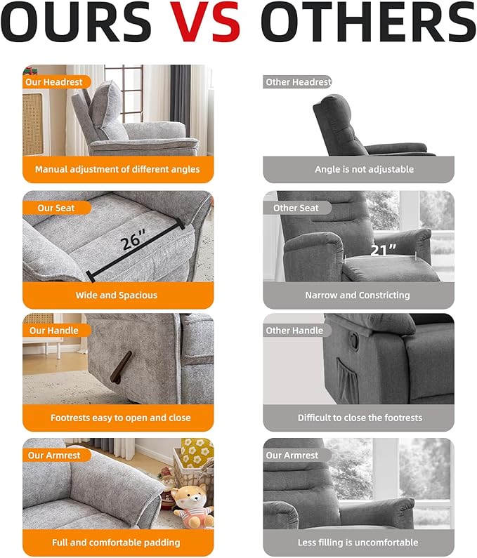 Oversized Glider Rocker Recliner, Chenille Rocking Nursery Chair
