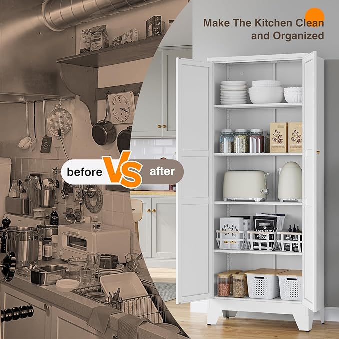 Yizosh Metal Pantry Cabinet, Cupboard