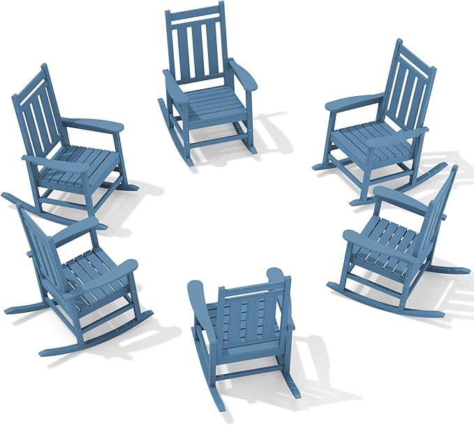 KINGYES Oversized Outdoor Rocking Chair Set of 6, All-Weather Patio Rocking