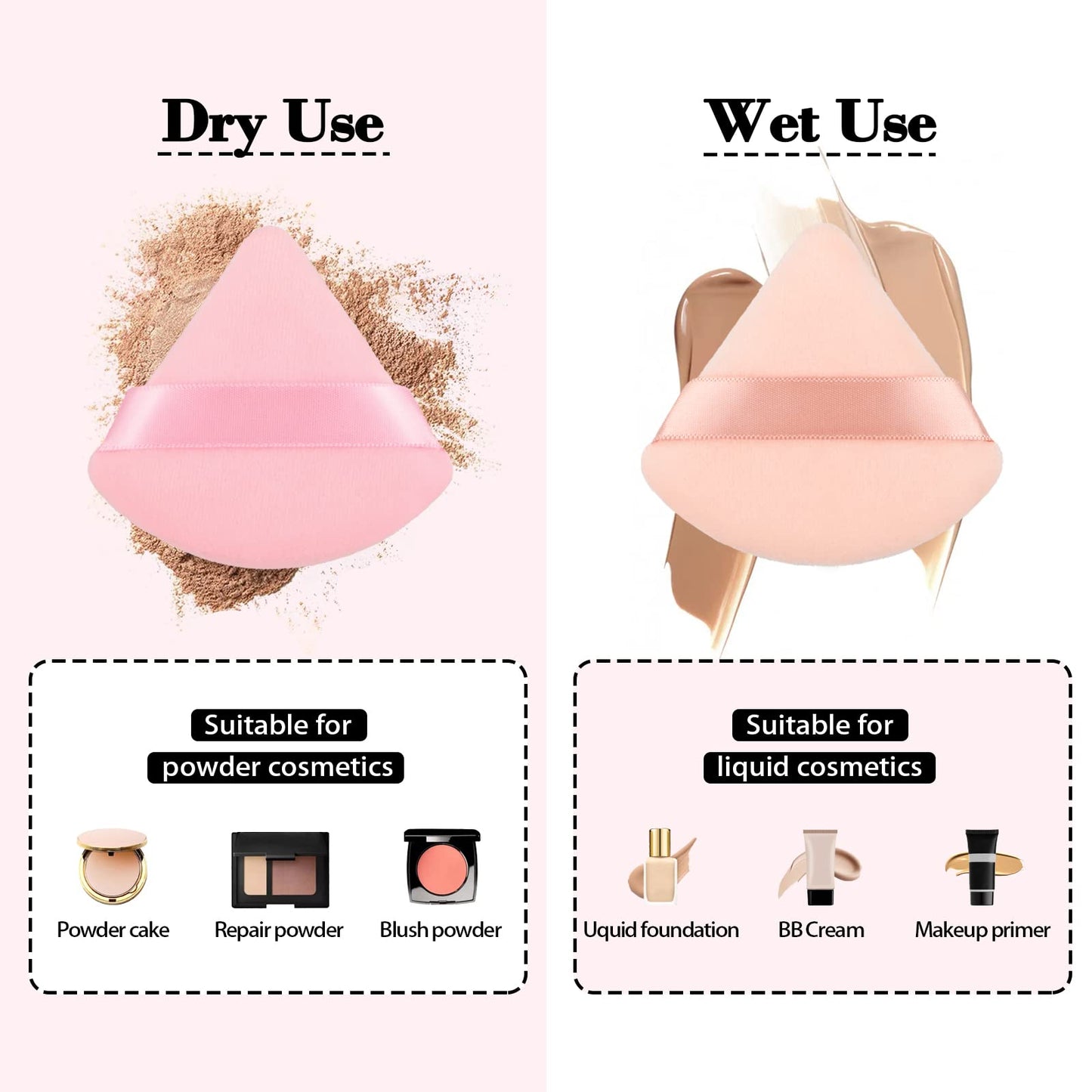 8Pcs of Triangular Powder Puff Makeup Sponges, Made of Super-soft Velvet, Designed for Contouring, Eye, and Corner, Beauty Blender Foundation Mixing Container.(Black)
