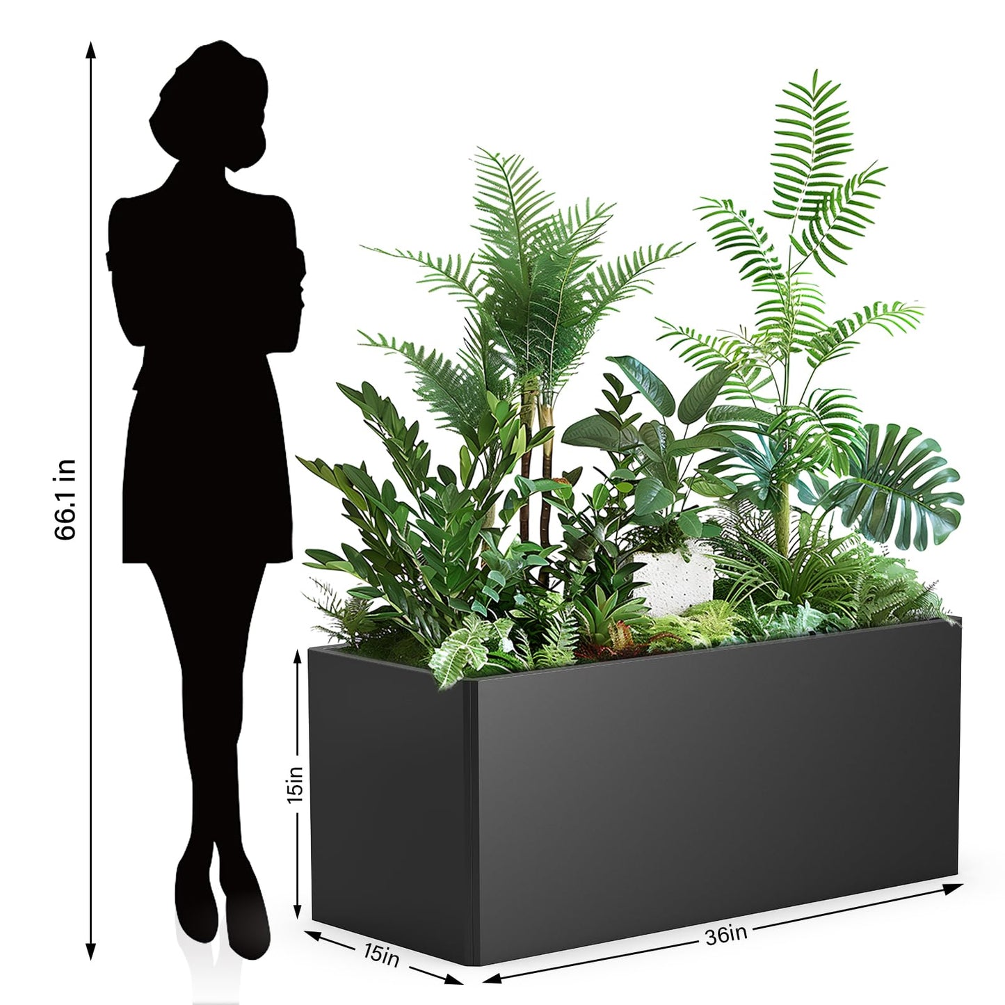 Ganeekiron Rectangular Planter Box (36''L x 15''W x 15''H) Large Planter Box Outdoor, Metal Planters with 6 Drainage Holes for Commercial Residential Patio Deck and Backyard, Black