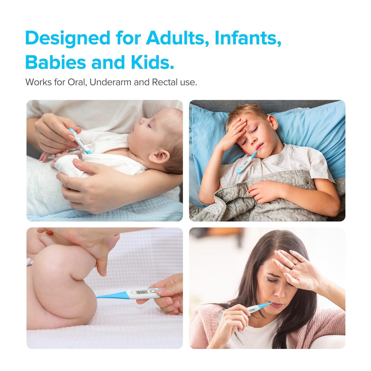 Thermometer for Adults and Kids with 8 Seconds Fast Accurate Reading, Acctrate & Safe-Baby Thermometer for Oral, Rectal or Under Arm Use, Large LCD Display with Fever Alarm