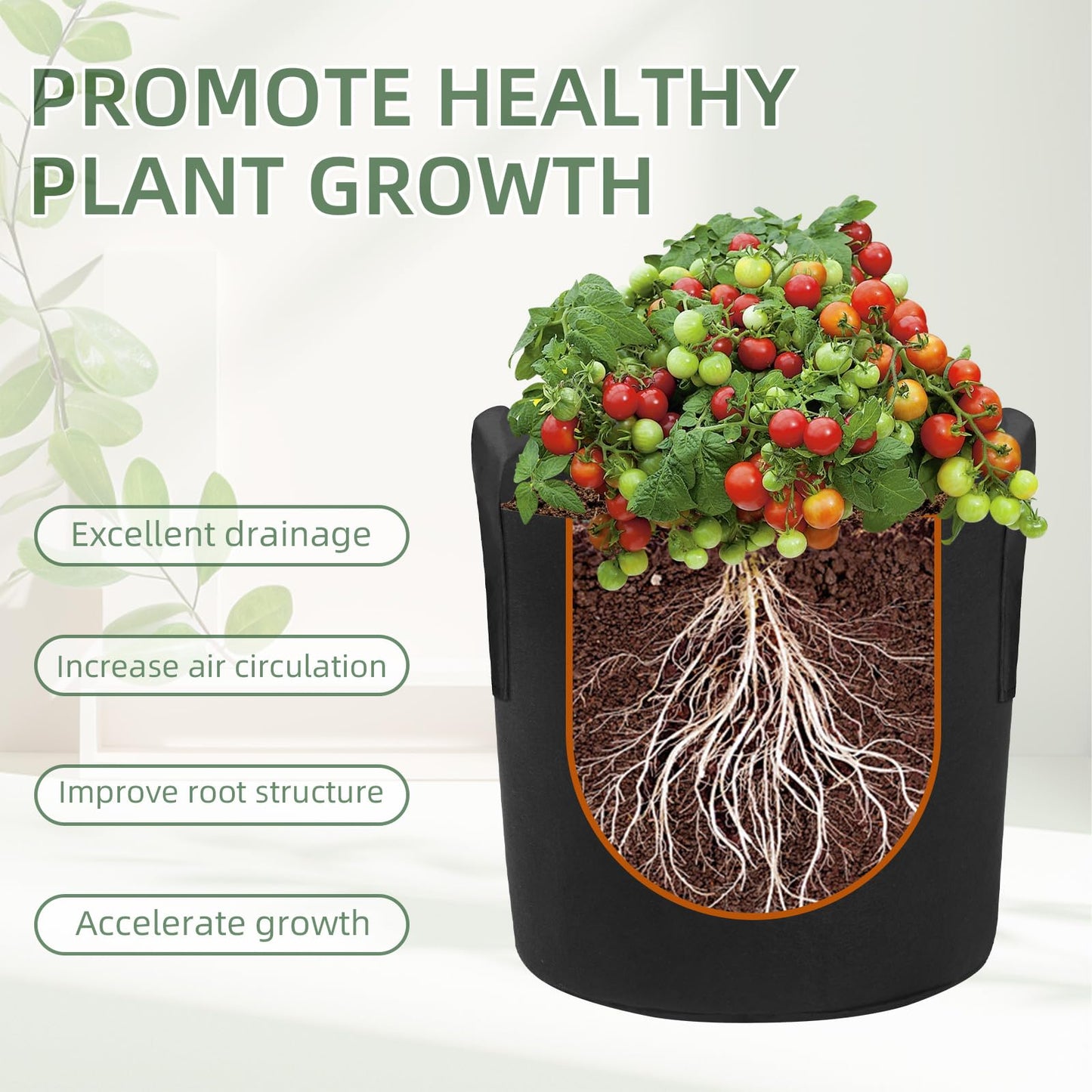 LITLANDSTAR 7 Pack Black Grow Bags, Thickened Nonwoven Plant Fabric Pots with 4 Sizes - 5/7/10/15 Gallon Aeration Planting Bags for Potato Tomato Carrot Strawberry