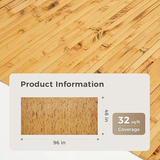 OUZUGIE 1 Pack 96x48 Inch Natural Bamboo Wall Panel – Yellow Burned Pole Wrap