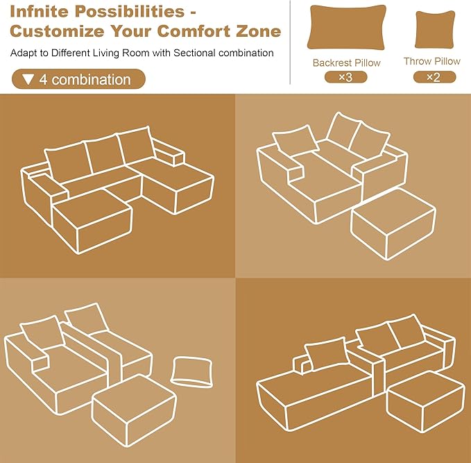 108" Sectional Couches for Living Room Cloud Couch Sofa