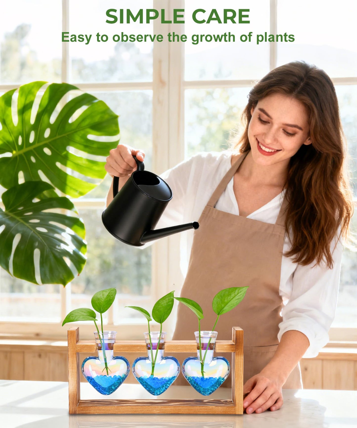 Nacome Plant Terrarium Propagation Stations: Mothers Day Gifts for Mom Plant Lovers Women Wife Daughter - 3 Bulb Glass Vase with Wooden Stand Tabletop for Hydroponics Home Garden Decor(Iridescent)