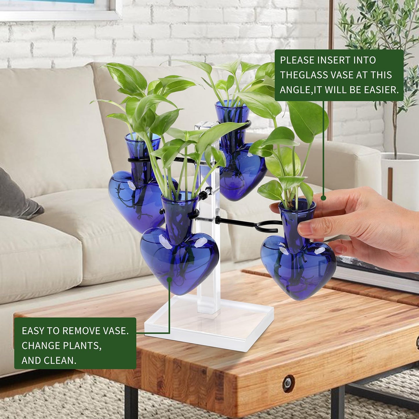 YYHglass Clear Plants Propagation Stations Terrarium Kit Birthday Gift for Women for Indoor Home Office Decor Acrylic Plant Accessories - 4 Love Hear Vase
