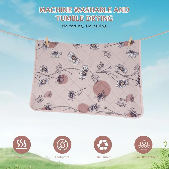 IEUUMLER Washable Pee Pads for Dogs, 2 Pack Non-Slip & Waterproof Pack Whelping Pad, Reusable Washable Puppy Potty Training Pad with Fast Absorbent for Playpen EU007 (Pink Daisy, 36"X48"-2pcs)