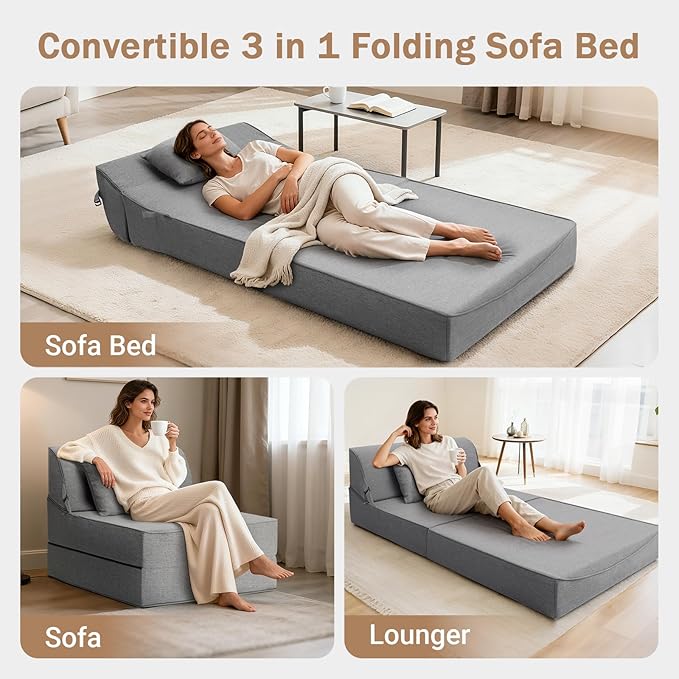 BeBen Folding Sofa Bed Chair, Convertible Sleeper Chair Futon Couch, Foldable